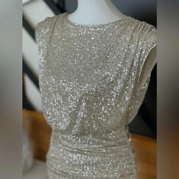 She and Sky dress New Arrival Sequin Shoulder Padded Rushed Dress - Picture 7 of 9